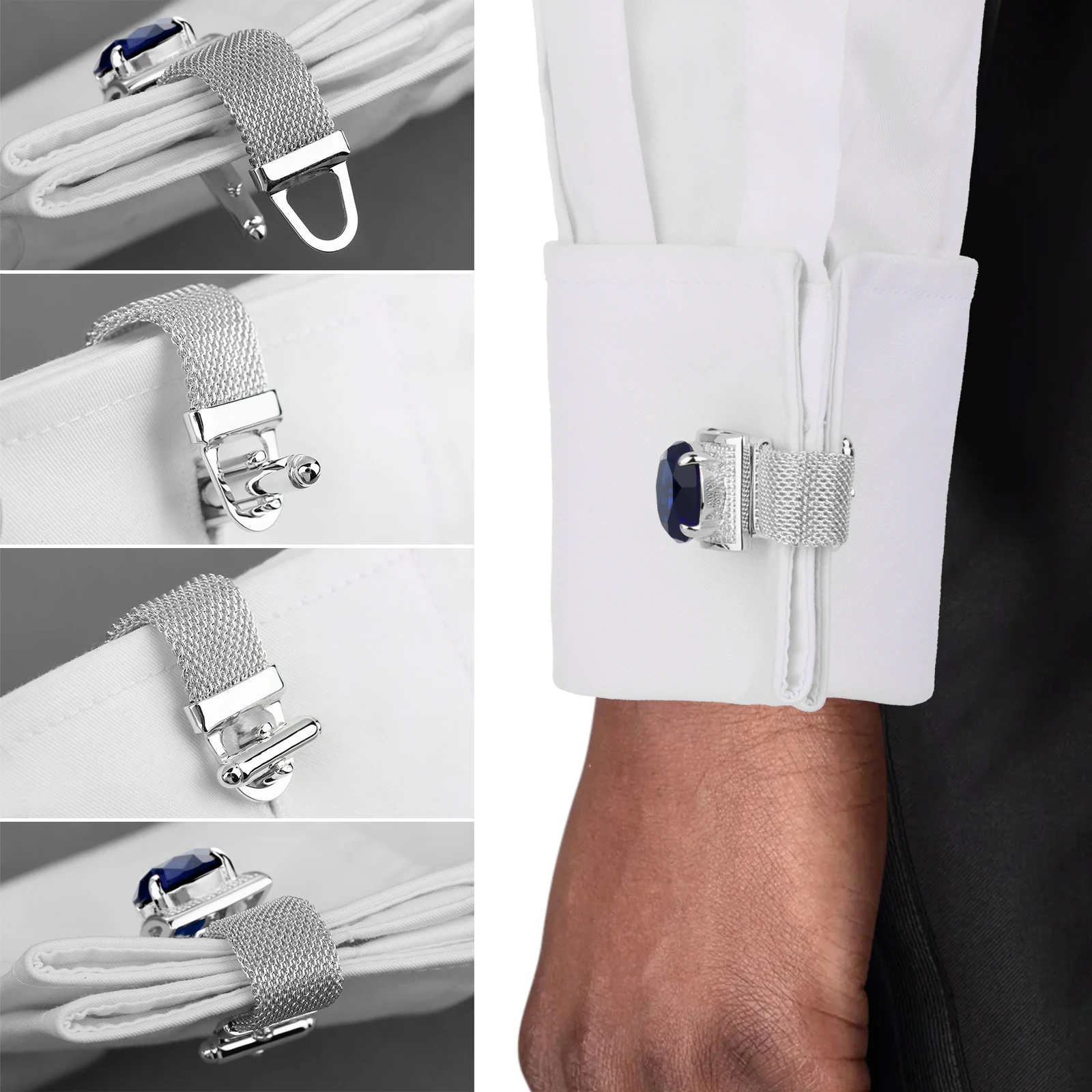 HAWSON Men Birthstone Crystal Cufflinks 17mm Color Stone Cuff Links for Wedding Business Shirt, Birthday Gift for Men