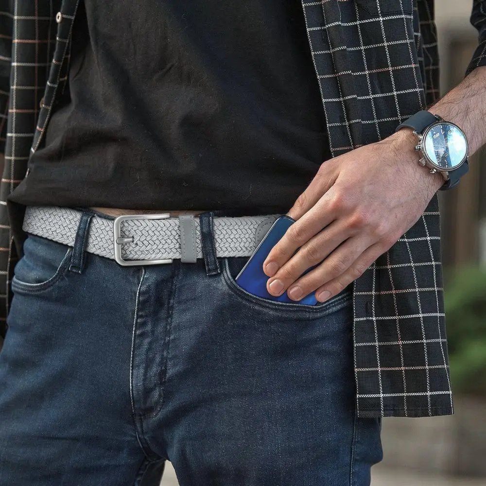 Adjustable Woven Belt For Men Boys Elastic Canvas Strap Durable Buckle Casual Sporty Commuter Daily Fashion Waistband