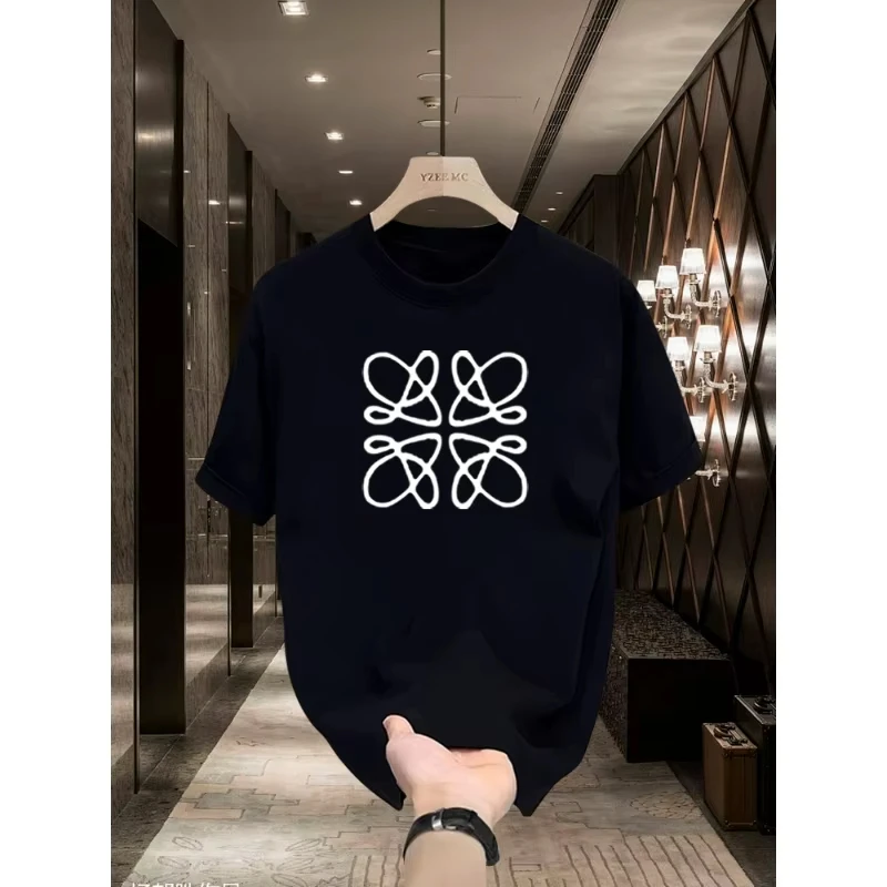 

2025 White and Black T-shirt Men's and Women's Plus Size Casual Short Sleeve Printed T-shirt A Stylish Top for Both Sexes