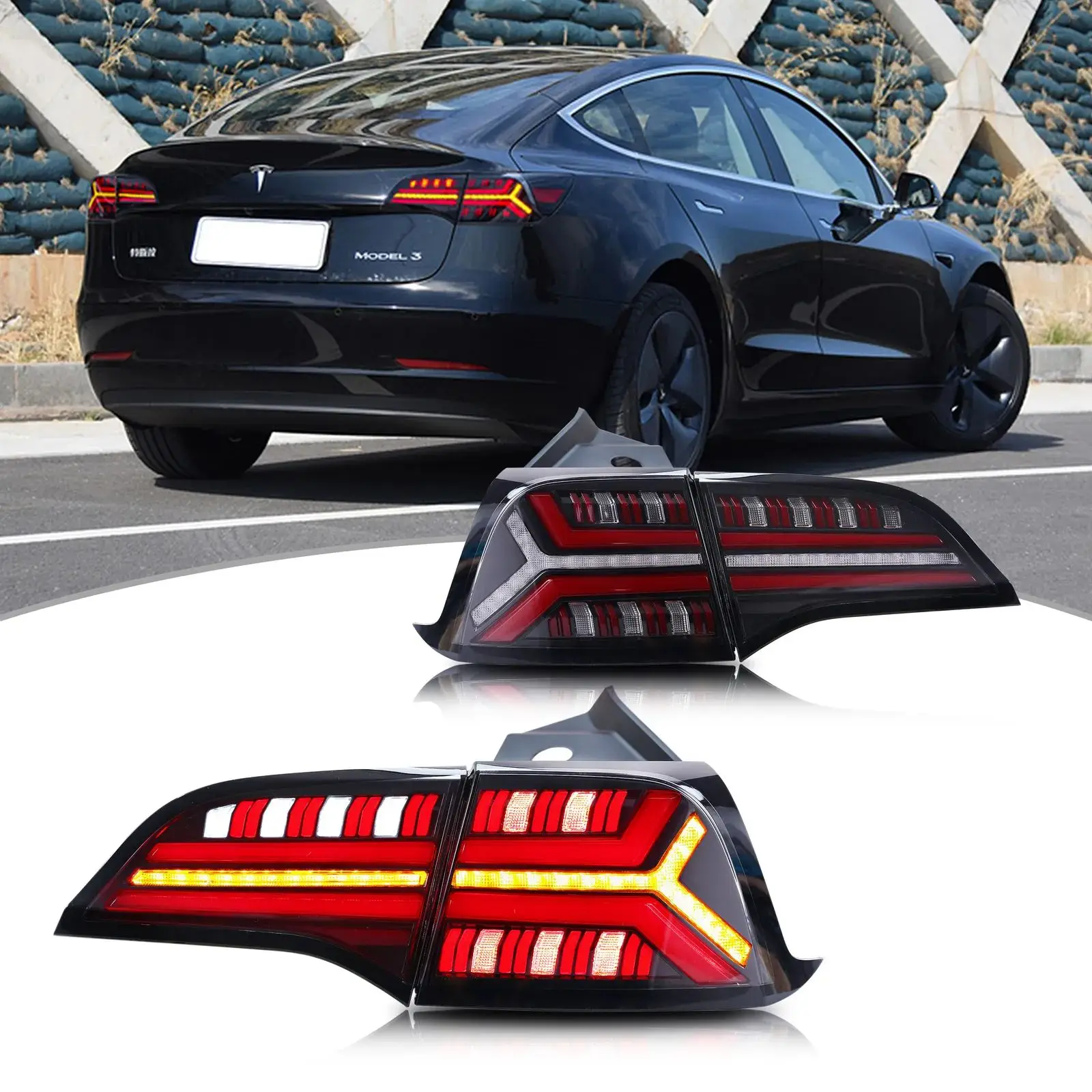 

LED Tail Lights For Tesla Model 3 Model Y 2017 2018 2019 2020 2021 2022 With Start Up Animation Sequential Turn Signal Driver