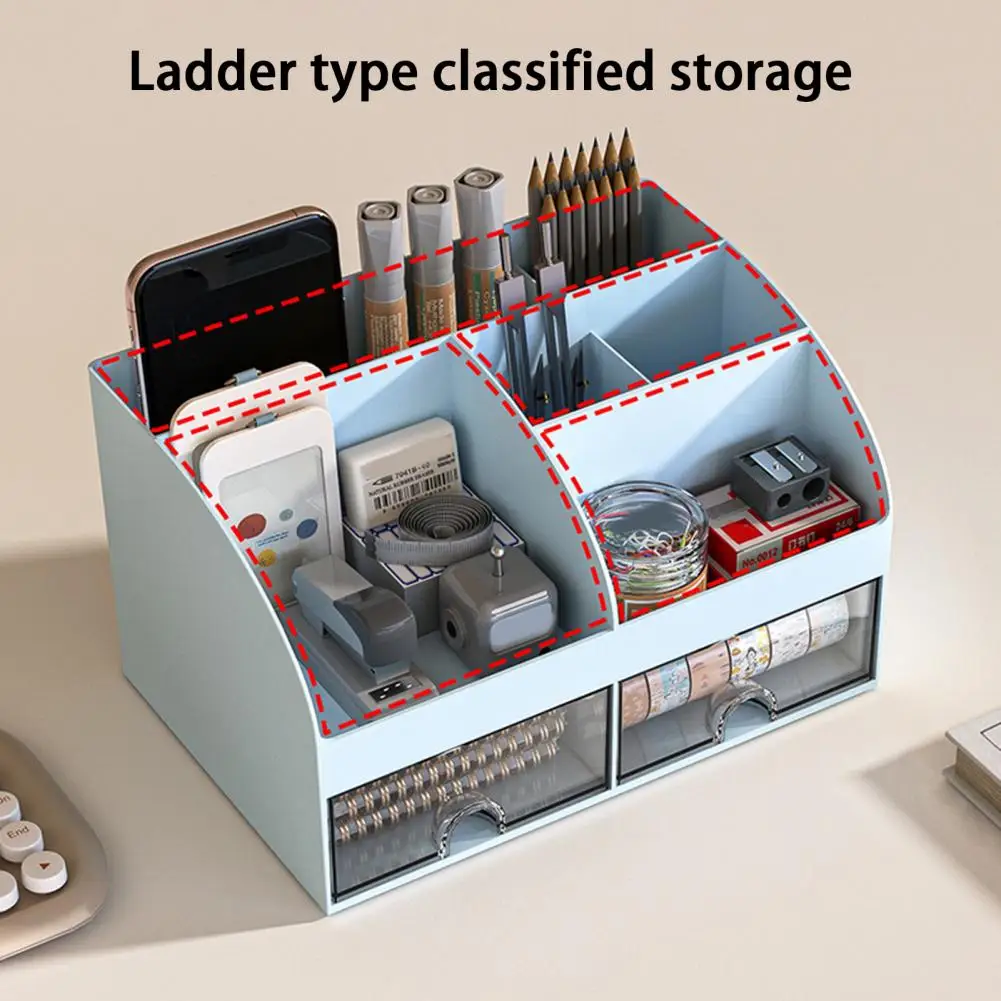 Desktop Storage Box Organization Pen Pencil Ruler School Sundry Box Office Supplies Drawer Design Large Capacity Multi Compartme