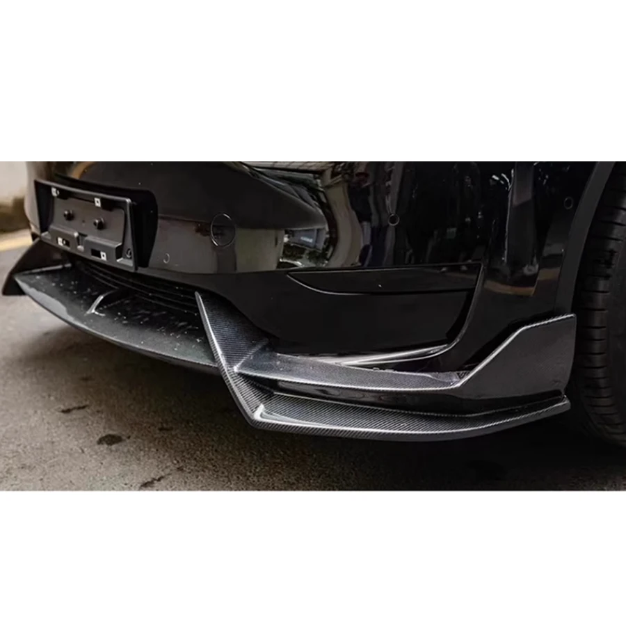 For Tesla Model Y AD style Carbon Fiber Car Front Bumper Diverter Spoiler Diffuser Front lip chin L Style upgraded body kit