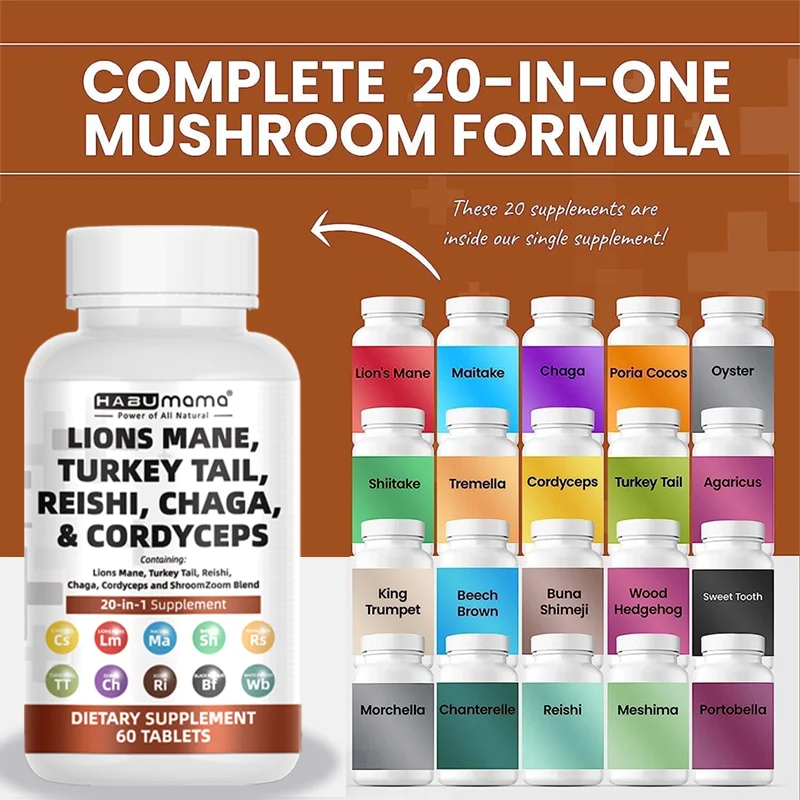 Lions Mane, Cordyceps and Reishi - System Booster & Nootropic Supplement - for Energy & Support - Relieve Stress 100 Pills