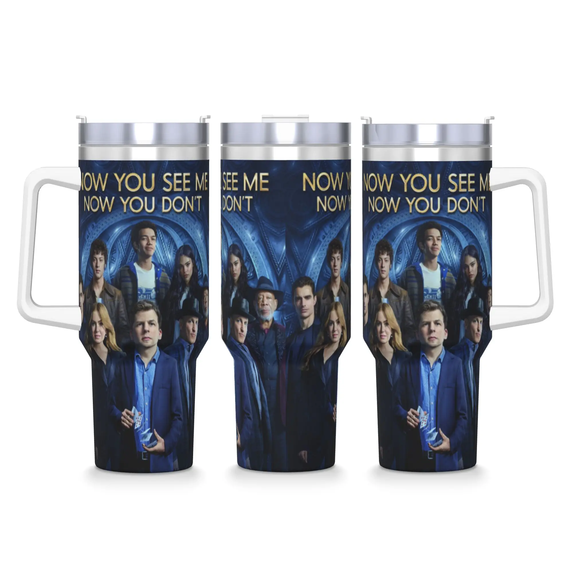 

Stainless Steel Tumbler Movie Now You See Me Now You Don't Poster Car Mugs With Straws Cold and Hot Water Bottle 40oz Coffee Mug