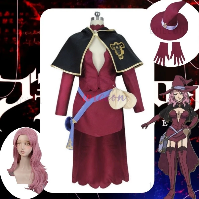 أزياء أنيمي فانيسا التأثيرية بلاك كلوفر فانيسا اينوكا التأثيرية أزياء شعر مستعار وقبعة قفازات فستان موحد بدلة للنساء البالغات