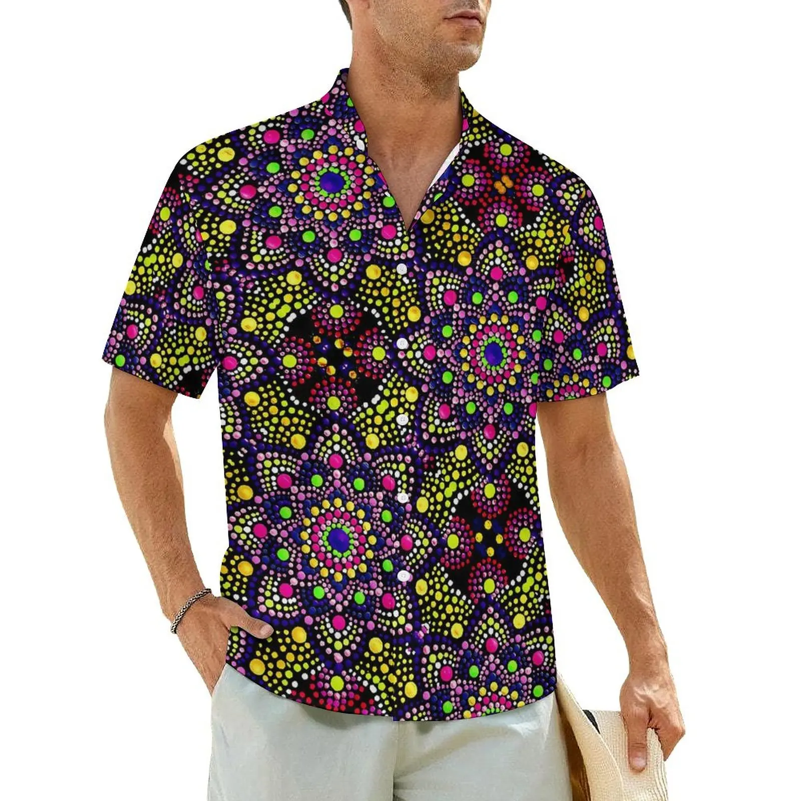 

Retro Mandala Casual Shirt Colorful Print Classic Hawaiian Shirts Man Short-Sleeved Beach Fashion Pattern Oversized Blouses