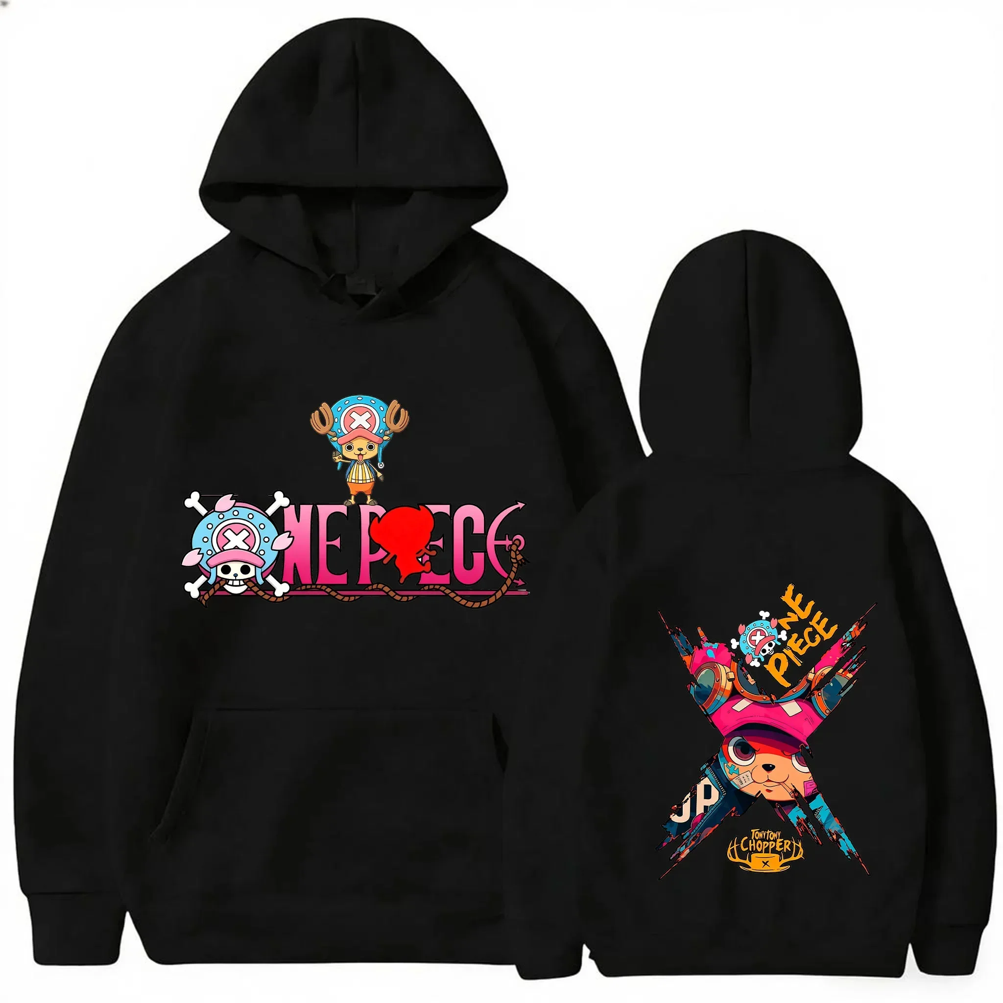 One Piece Chopper Hoodie, Unisex Kapuzenpullover mit Kordelzug, Tony Tony Chopper Anime Vorder- und Rückseiten-Grafikdruck, lässig