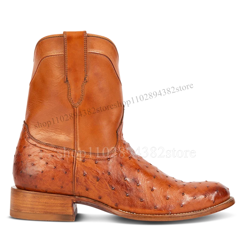 Brown Gradient Color Ostrich Pattern Retro Style Boots Fashion Side Zipper Men Shoes Luxurious Handmade Party Men Casual Shoes