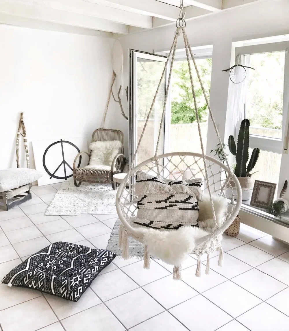 2025 Nordic Garden Handmade Knitted Round Hanging Hammock Outdoor Indoor Bedroom Baby Kids Hanging Chair Children Swing Home