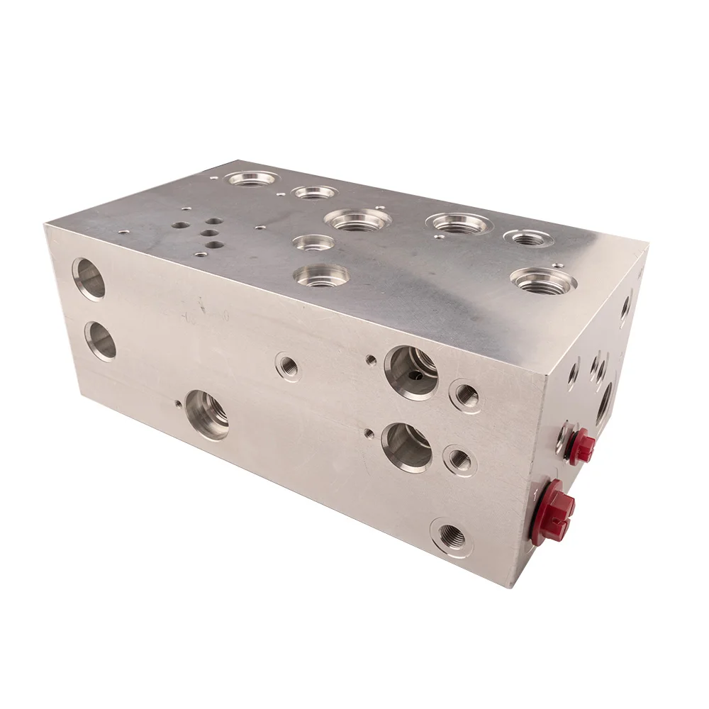 Hydraulic Valve Block with Multiple Control Valves Aluminum Red Anodized Hydraulic Manifold CNC Milling CNC Parts