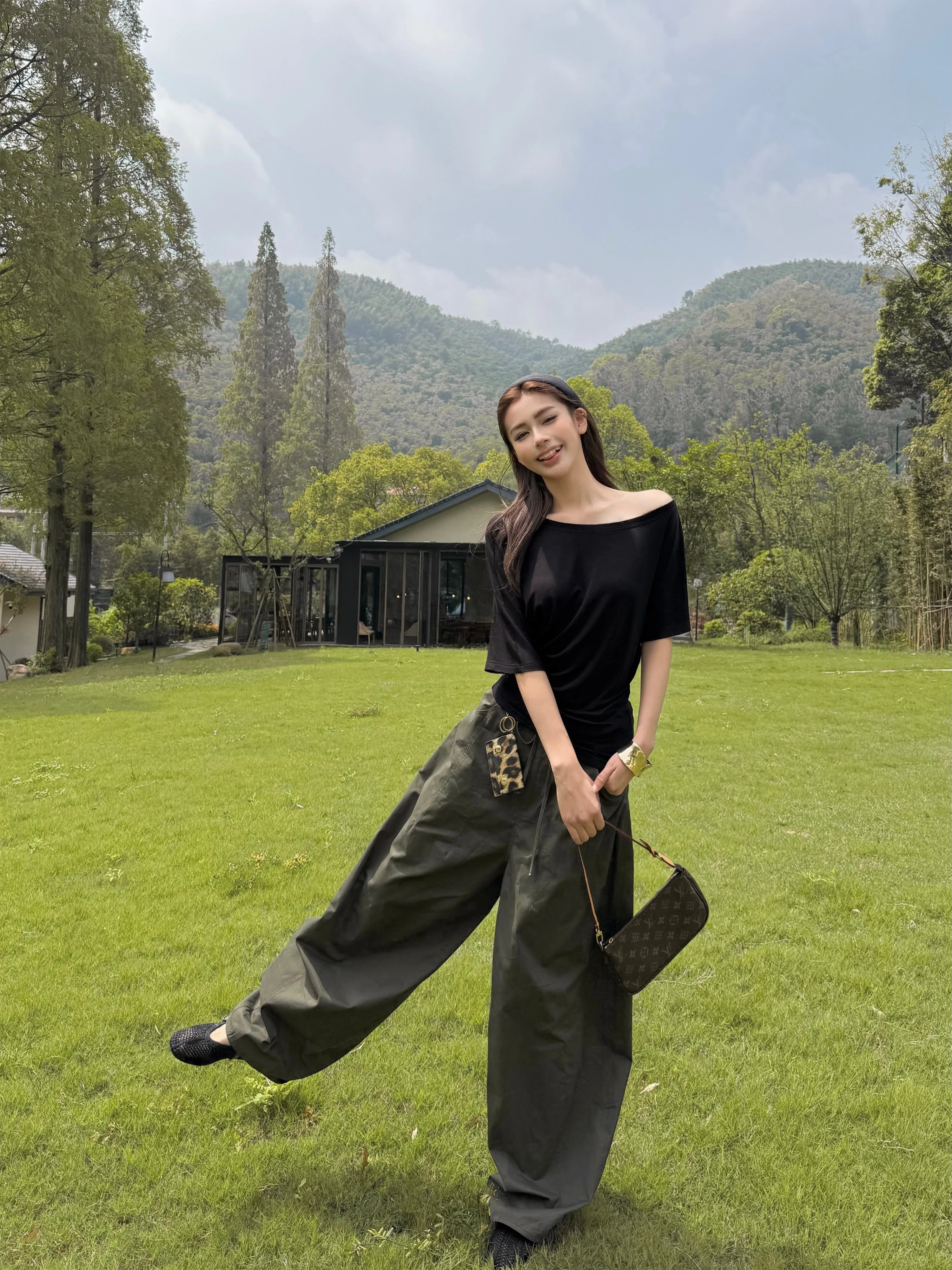 Zhou Miao Pure Cotton Vintage Work Trousers High Waist Knife  Wide Leg Pants Casual Style Women's Fashion