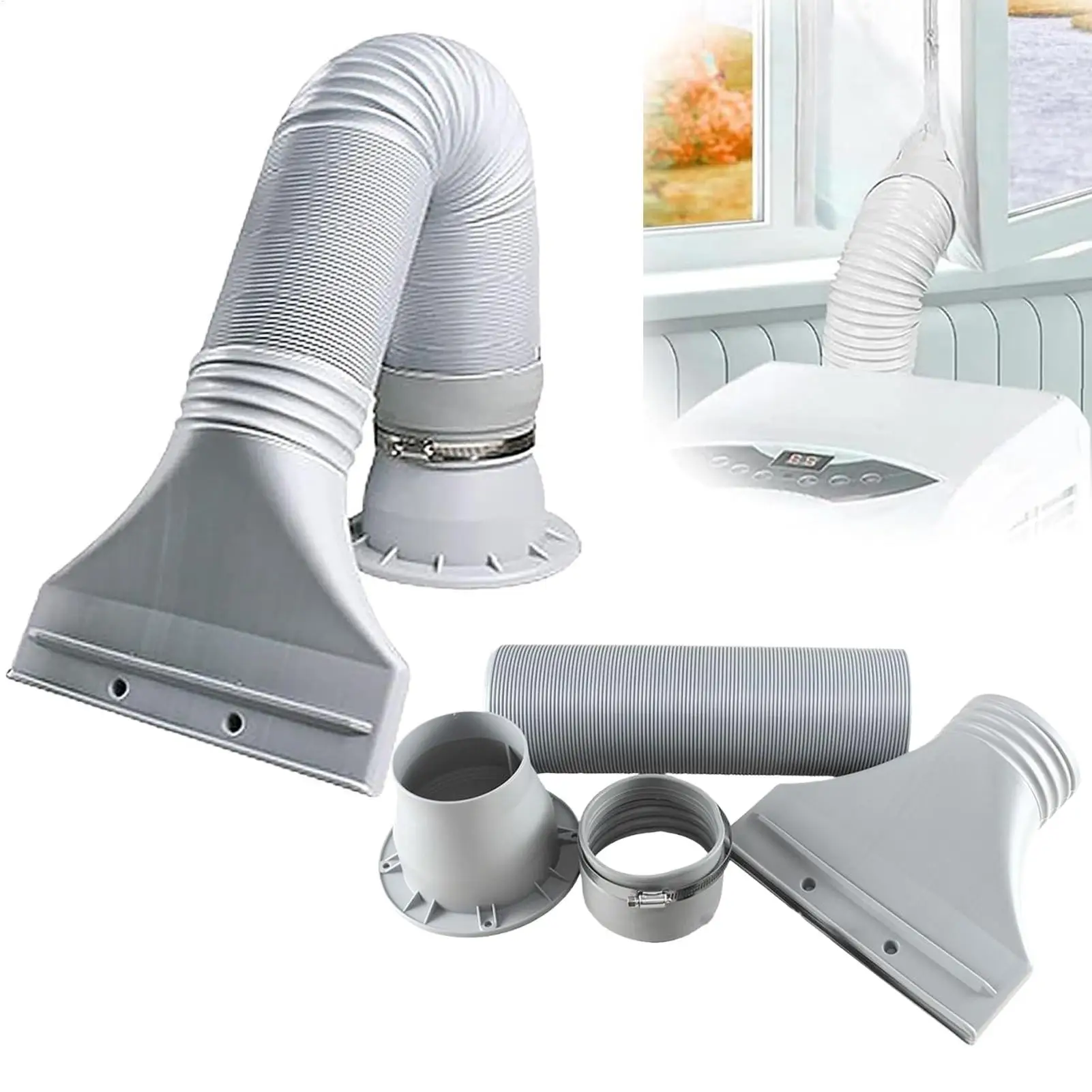 Portable AC Window Vent Kit Exhaust Hose Adapter Flat Duct Coupler Air Conditioner Connector Extension Replacement Venting Parts