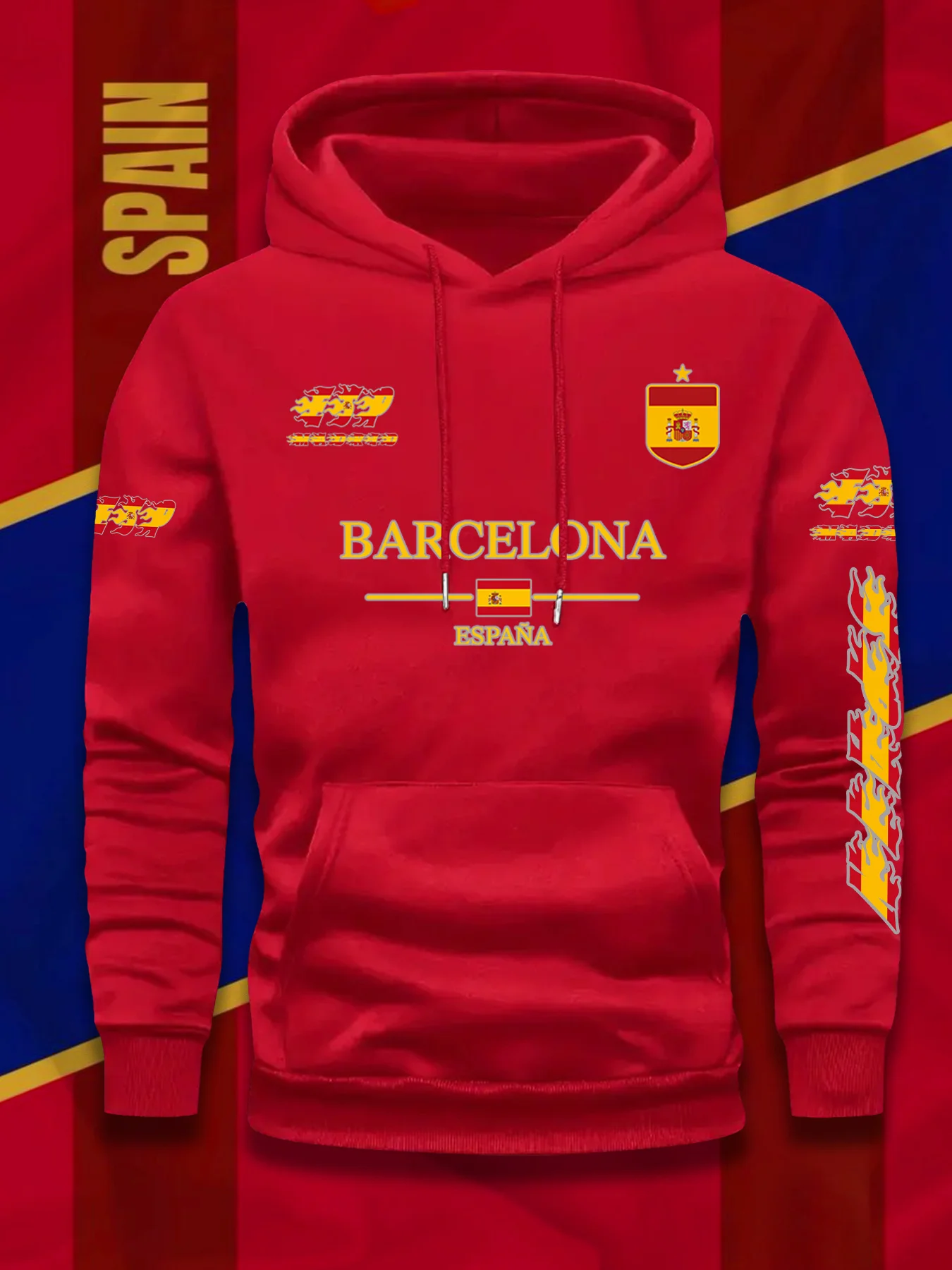 برشلونة العلم الاسباني طباعة كرة القدم مروحة الرجال النساء مقنعين البلوز الخريف الشتاء اليومية عطلة اللياقة البدنية فضفاضة ملابس رياضية دافئة
