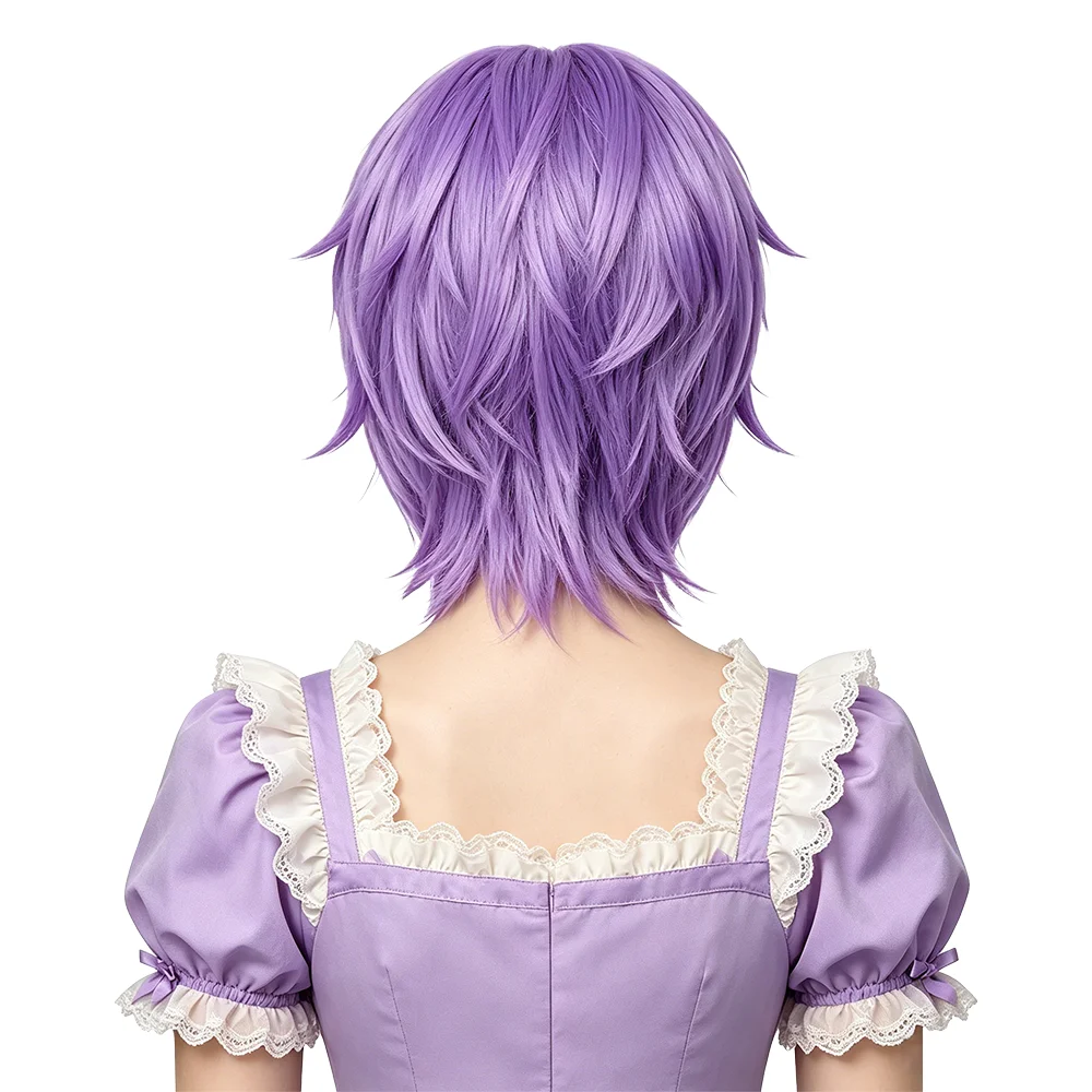 Light Lavender Purple Short Spiky Layered Cosplay Wig Unisex Fluffy Anime High Temp Synthetic Hair For Halloween Party Daily