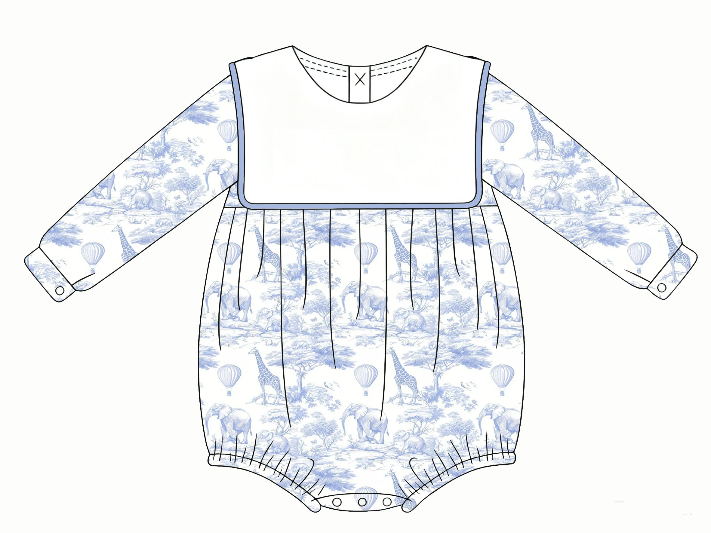 Baby Romper Long-Sleeve Shorts Blue Cartoon Animal Print Milk Silk Material Boutique Premium Romper