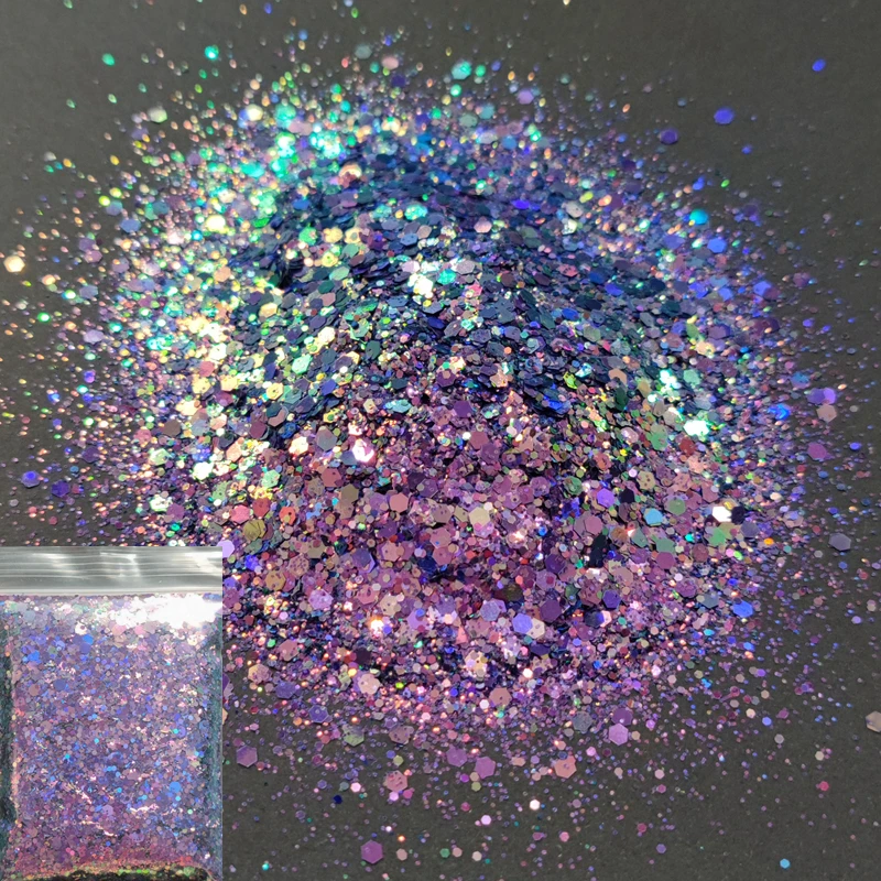 Hexagon Chameleon Nail Glitter Sequins, Flocos de Sombra, Pigmento Arco-Íris, Mix Chunky Holográfico, Decoração Chameleon Glitter, 20g