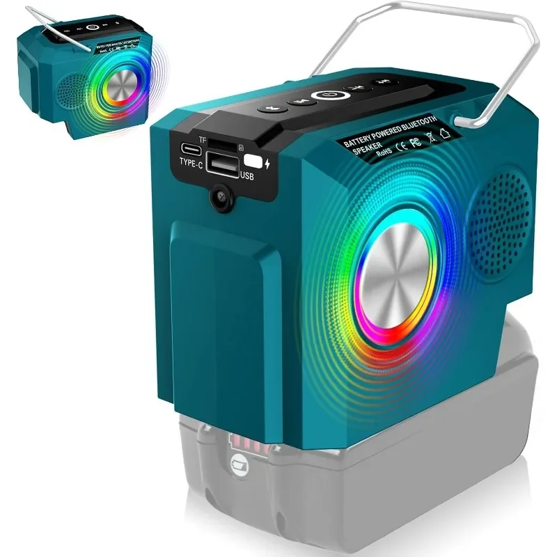 

Bluetooth Speaker for Makita Dewalt Milwaukee Bosch 18V-20V Battery Portable USB Type-C TF Card 7 Colors Light for Outdoor Party