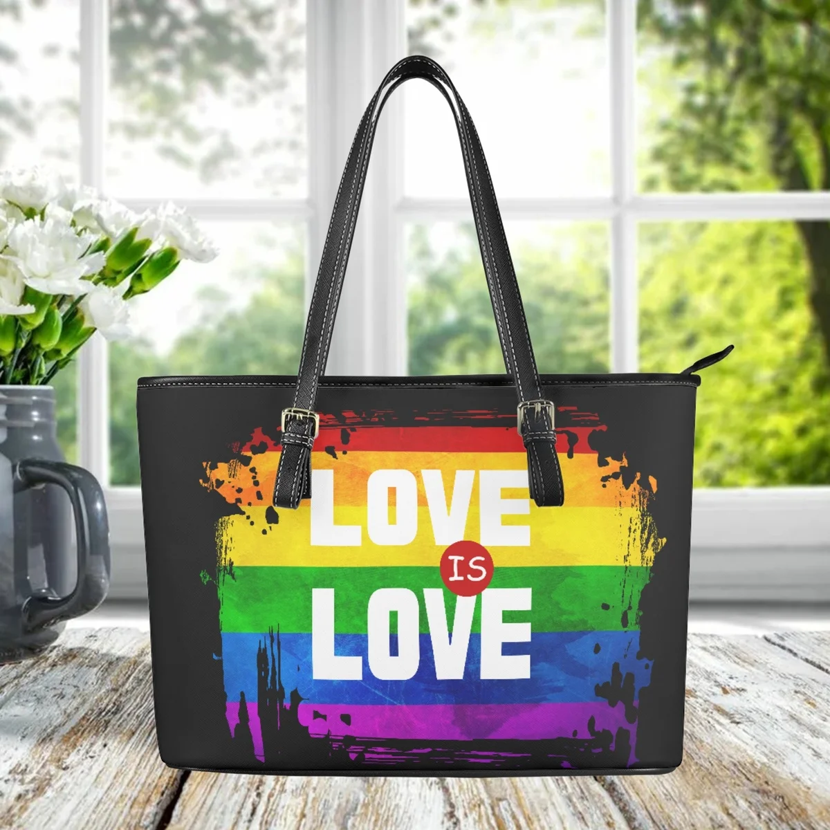 

Love is Love Brand Designer Shoulder Bag Creative Rainbow Flag LGBT Gay Pride Casual Saddle Bag Female Daily Shopping Bag Gift