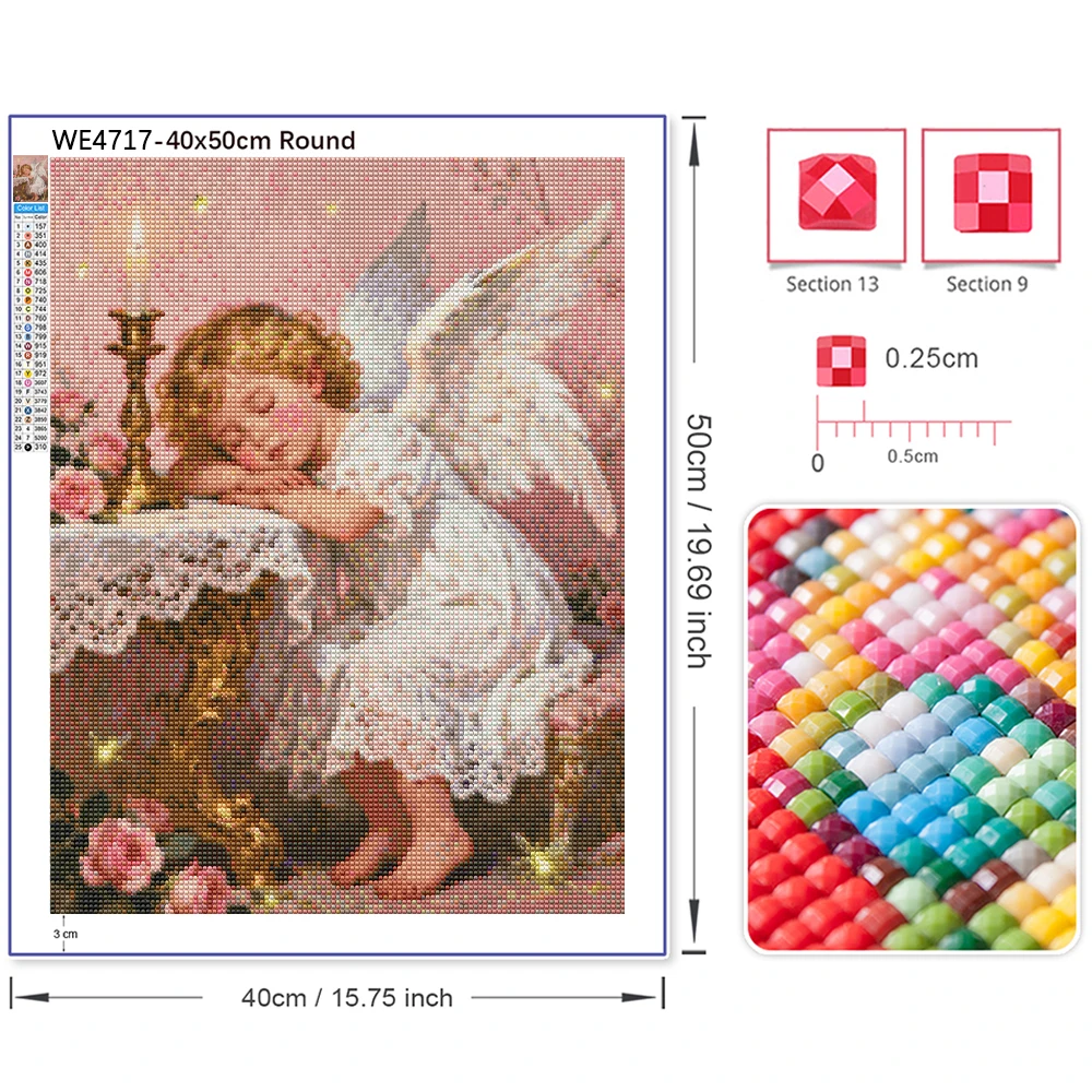 Full Drill Diamond Painting Kit Vintage Cupid Little Angel Scene Mosaic Embroidery Wall Art for Bedroom Decor Gift New Arrivals