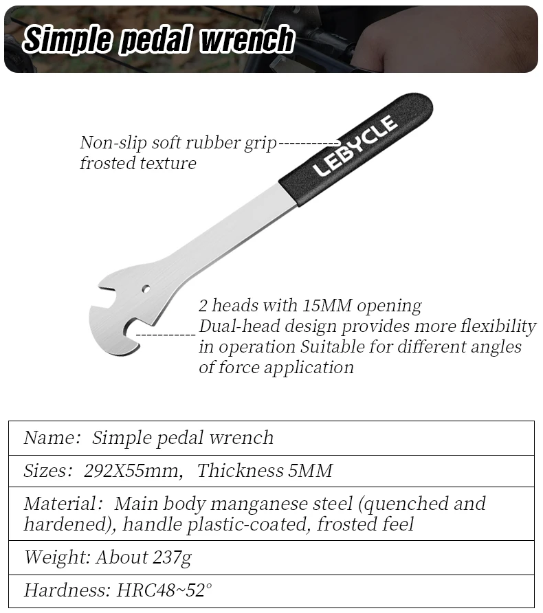 LEBYCLE Fahrradpedalschlüssel, extra langer Griff, robust, langlebig, Fahrradpedalschlüssel, installieren Sie 15 mm Werkzeug, Fahrradzubehör – Detail 12