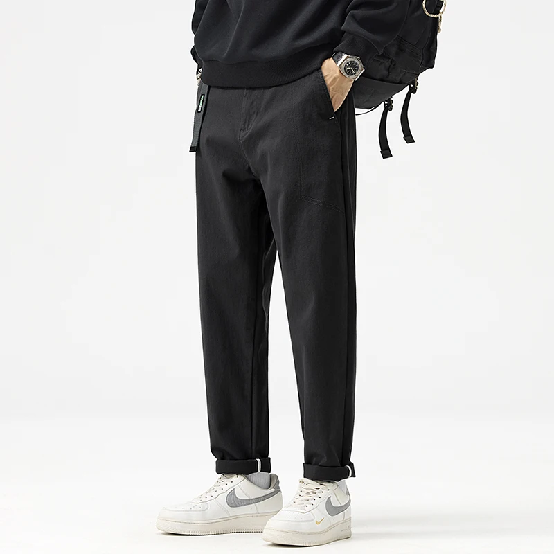 Мужские брюки-карго, осенние свободные брюки, прямые брюки, однотонные, с петлями для ремня, универсальная рабочая одежда, повседневные универсальные штаны со скобами