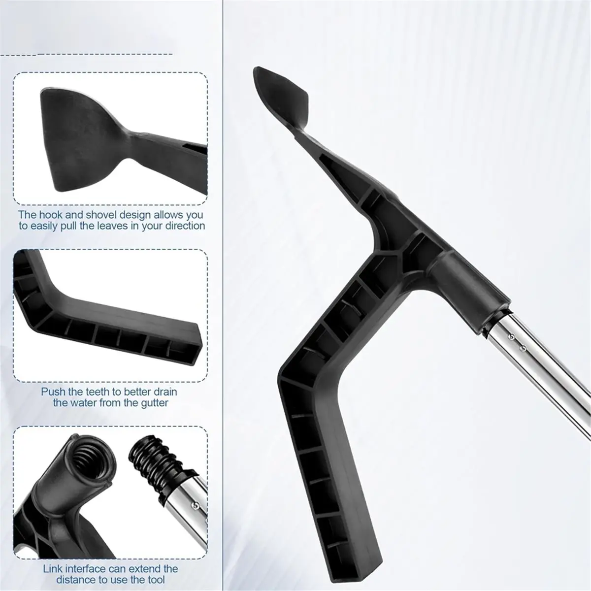 DT38 Gutter Cleaning Tools, Roof Gutter with Extendable Telescopic Pole, Detachable Roofing Cleaning Scraper Tool
