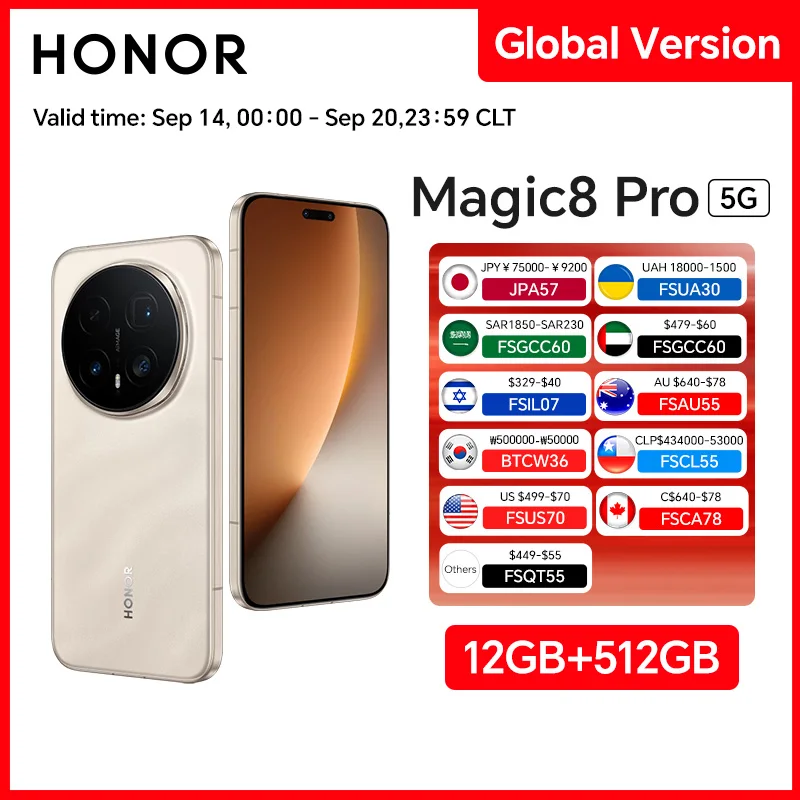 HONOR Magic8 Pro 12GB+512GB Global Version 5G Smartphone 6.71'' 120Hz OLED Display 200MP Cameras 7100mAh 100W SuperCharge