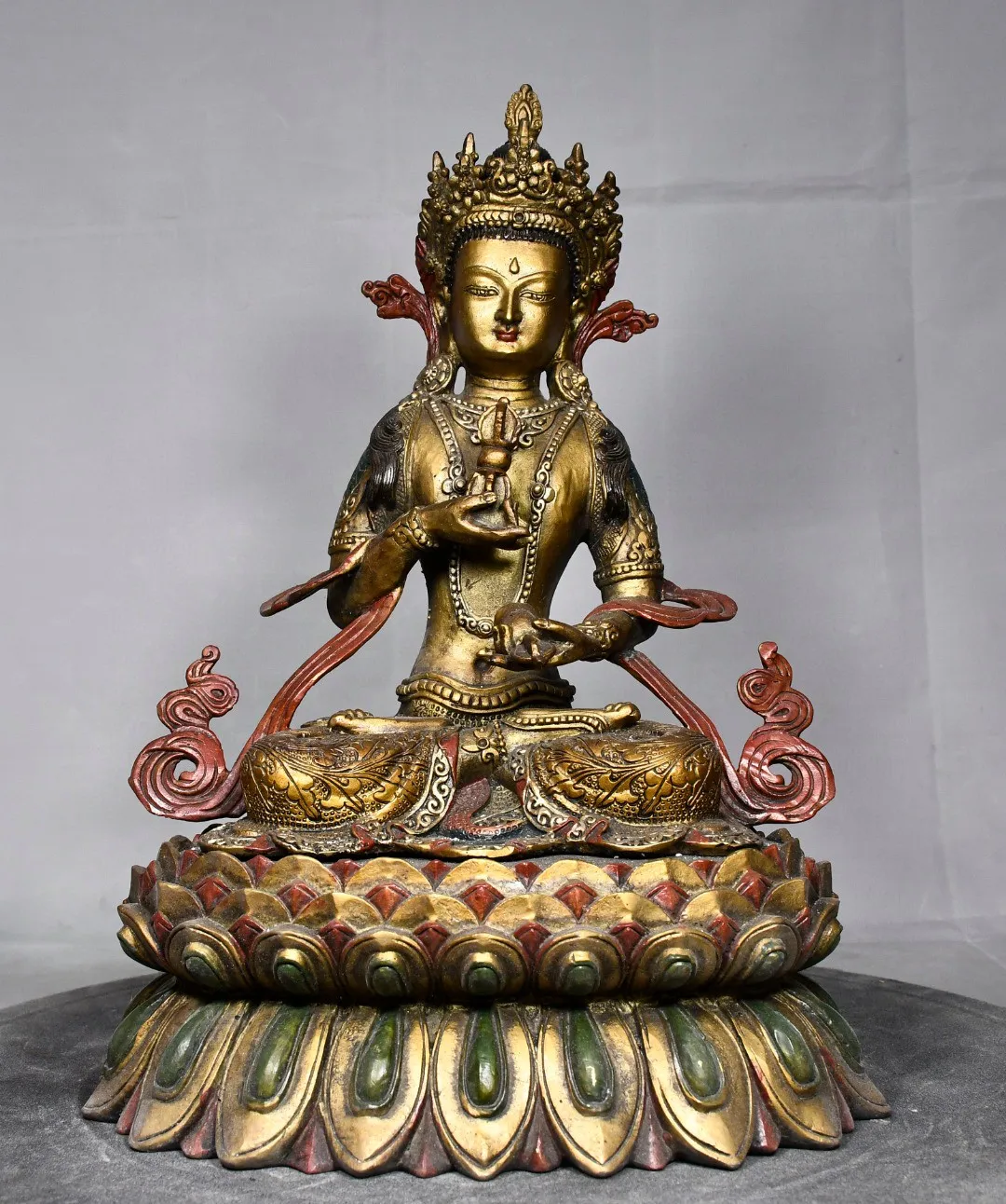 

Tibetan copper ornaments, brass cinnabar painted with Vajrasattva, Bodhisattva Tara, Guanyin Buddha Hall supplies, 32cm