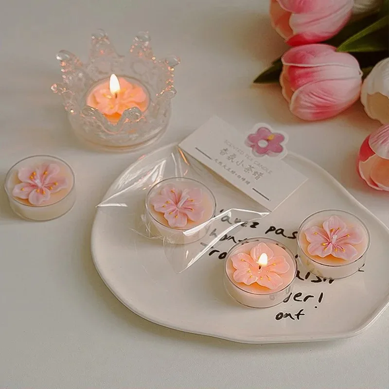 1pc Handmade Peach Blossom Scented Candle Soy Wax Aromatherapy Tea Candle Romantic Home Decor for Wedding Birthday Party
