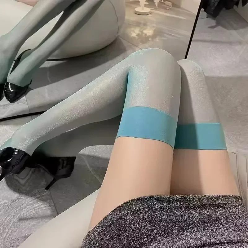

Pearlescent Shiny Thigh High Stockings 12D Glitter Pole Dance Clubwear Women Sexy Ultra Thin Transparent Underwear