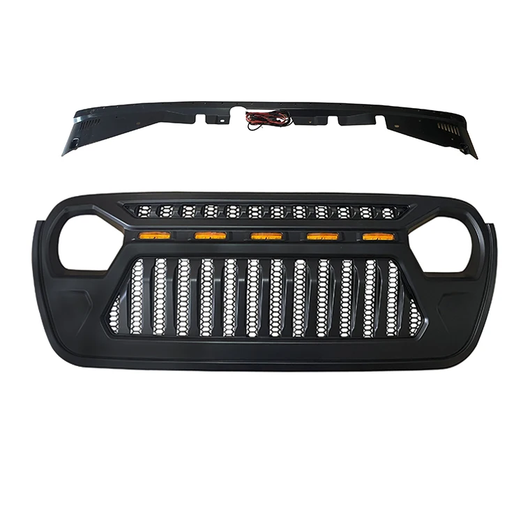 

Grill for Jee p WRANG LER JL Accessories 2017-2022 Matte Black Angry Face Grill with Amber Lights for Jeep Ru bicon Sahara Sport