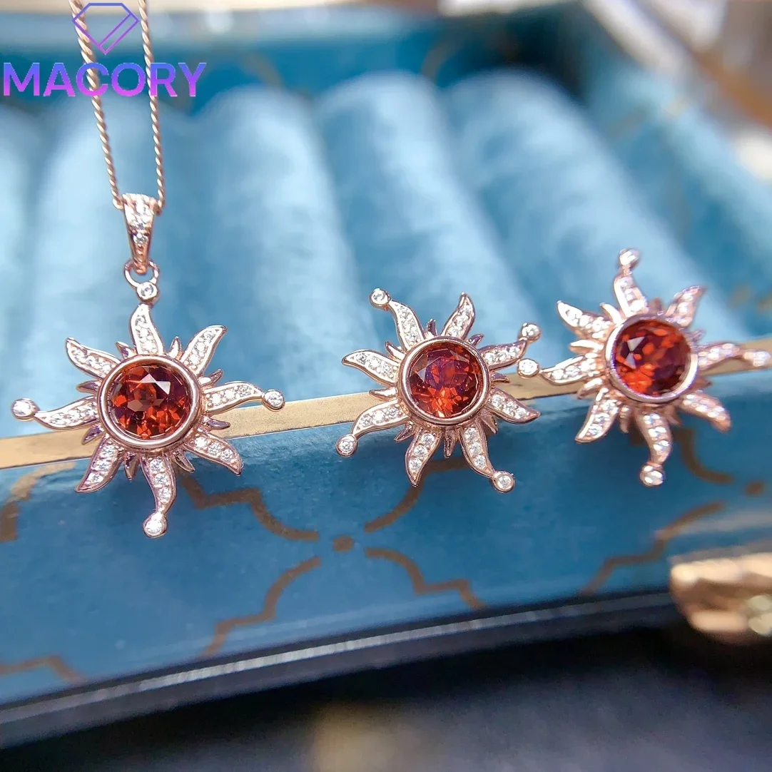 Ladies sterling silver 925 jewelry Christmas natural garnet jewelry set elegant free shipping promotion wholesale items.