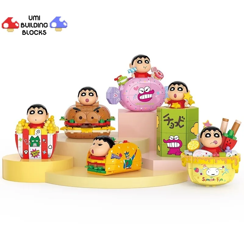 Crayon Shin-Chan Delicious Snack Series Assembly Building Blocks, Modelo de Atividade, Personagem dos Desenhos Animados, Imagem Ornamentos, Holiday Gift