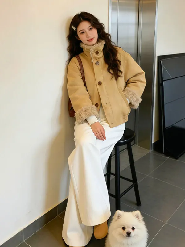 

Korean Sle Unique ort Jaet Stand Collar Loose Faionable Winter Outerwear for Small Figures Beautiful And Sli