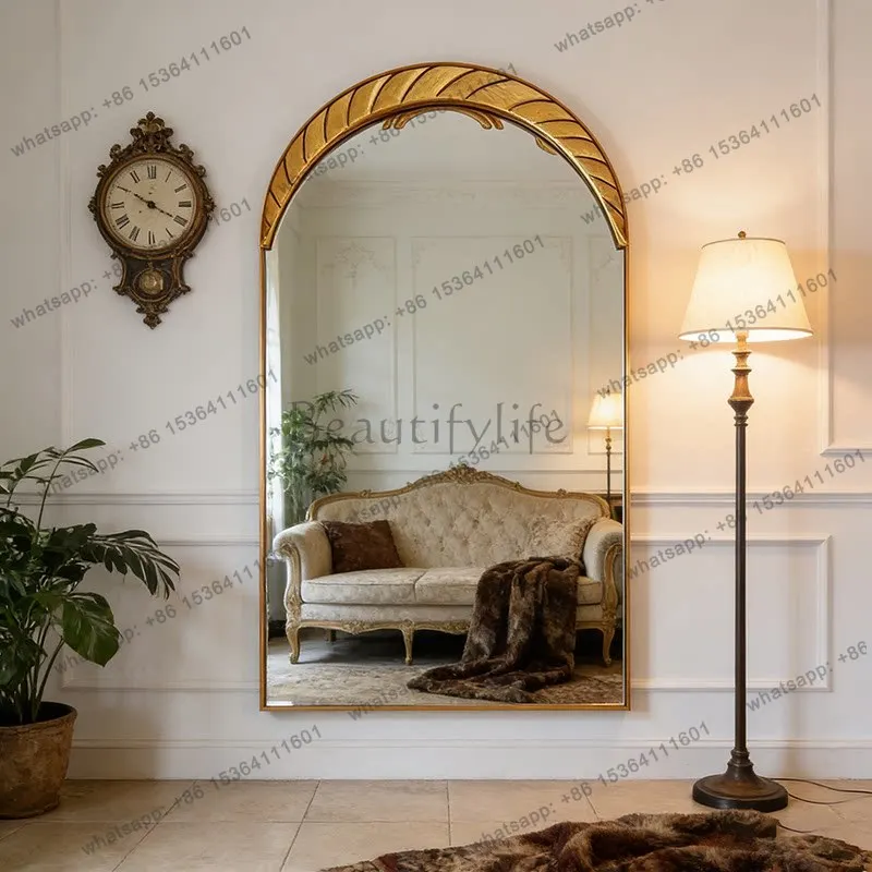 French retro full-length mirror wall-mounted carved floor-to-ceiling clothing store fitting mirror