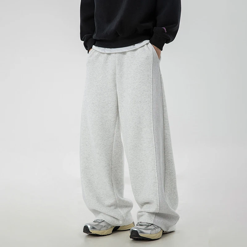 TFETTERS 2025 Autumn Winter New Men Baggy Pants Elastic Waist Loose Sports Pants Men Stitching Design Men Straight Pants