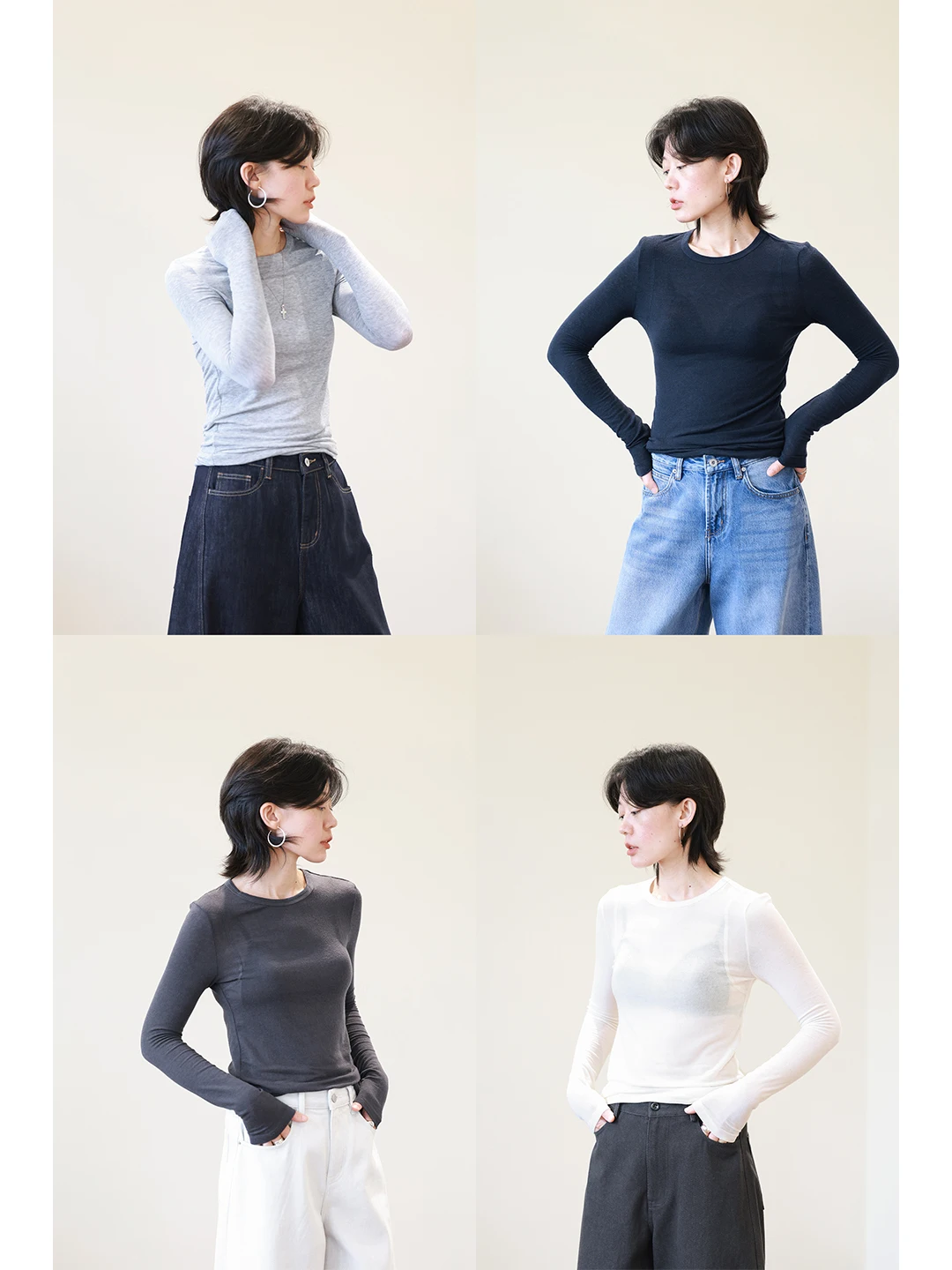 

Lightweight Soft Ry Wool Silk Elastic Slim Fit round Ne Knitted T-irt Women Base Layer irt Casual Sle Long Sve