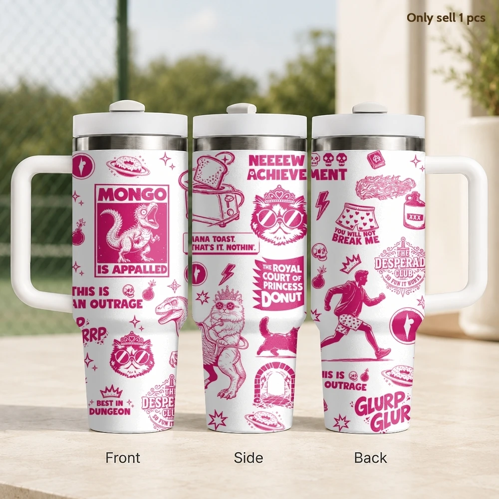 Mongo Is Appalled Collage Vacuum Flasks 40oz Stainless Steel Insulated Tumbler With Handle & Straw Leakproof Travel Mug