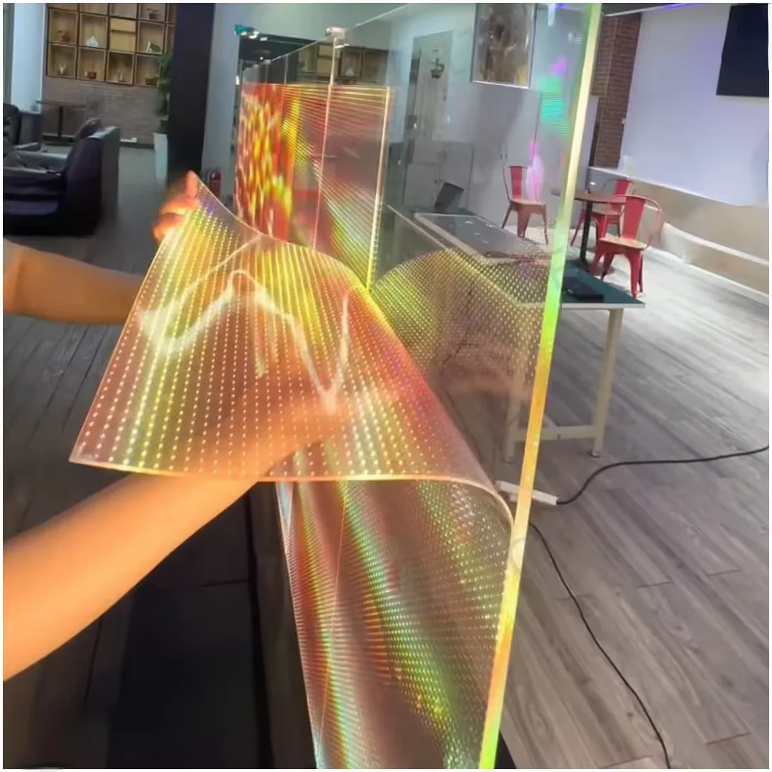 LED Flexible Phantom Film Screen P6 P8 P10, Aliexpress Best Seller Transparent Crystal Panel OEM 1 Year Warranty for Retail