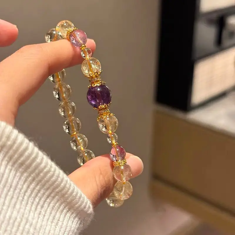 Original Natural Brazilian Citrine Lucky Amethyst Bracelet Luca Attract Wealth Fine Jewelry Hand String Girl's Life Year Gifts