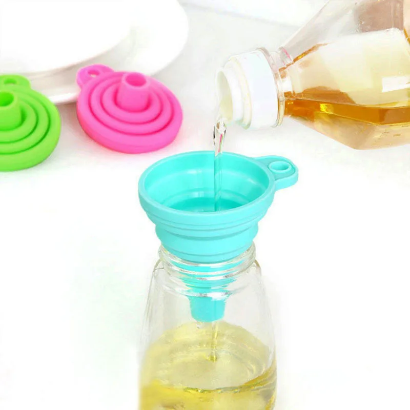 xgnvpy Household Collapsible Telescopic Funnel Kitchen Oil Spill Protection Candy Hues High Heat Resistant Long Neck Design