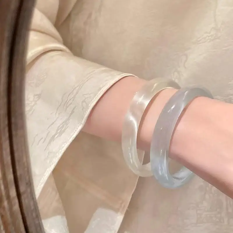 Trendy Glass Imitation Jade Bracelet Women Elegant Jingle Bangle Girl Fashion Wrist Charm Jewelry Gift