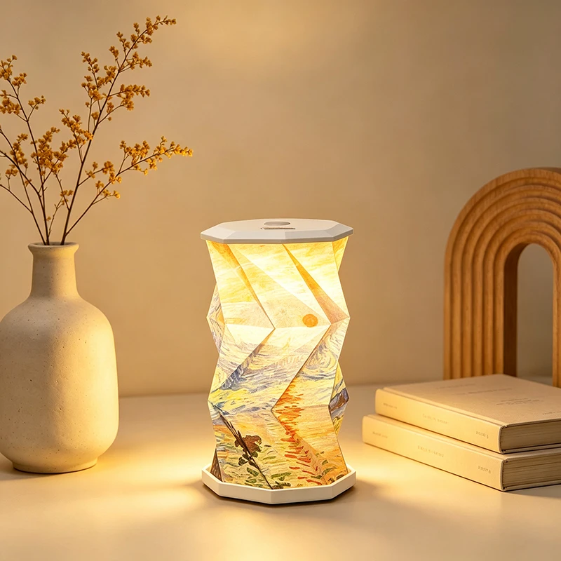 Art Foldable Twist Lamp Rechargeable Touch Control Paper Table Night Light Portable Lamp Unique Art Gift for Birthday Friend Kid