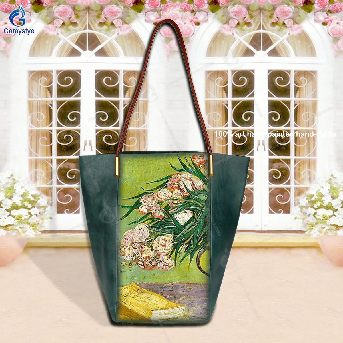 Original Brand Women Bag Shopping Bag Handbags Blooming flowers Luxury Designer Soft Cow Leather Street Artisc Hand Draw Bags