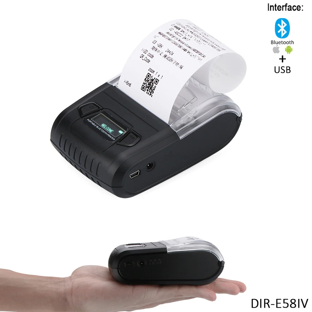 طابعة الإيصالات الحرارية المحمولة بتقنية البلوتوث مقاس 58 مم تدعم طابعات الورق التجارية لأنظمة Windows وAndroid وiOS