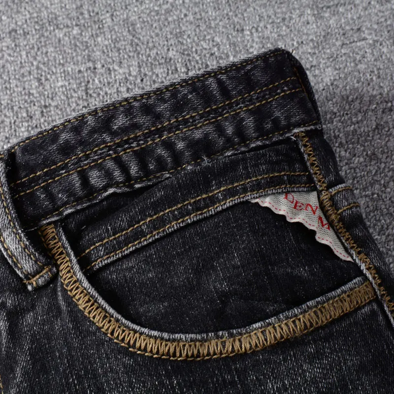 

y2k fashionable men'sY2K jeans, high-quality retro black gray elastic slim fit split style jeans, men's retro designer pa