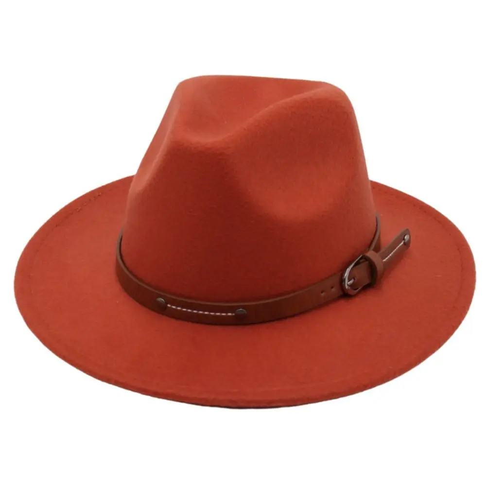 Mode Mit Gürtel Schnalle Filz Fedora Hüte Vintage Breite Krempe Panama Kappe Elegante Weiche Jazz Hut Männer Frauen – Detail 3