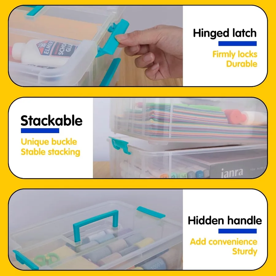 2 Layer Plastic Storage Containers with Lids Multipurpose Clear Stack Carry Box Portable Craft Organizers and Storage Bin for O