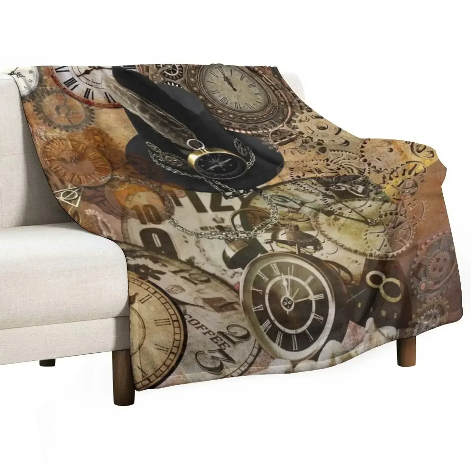 Time and Motion Steampunk Digital Collage Throw Blanket Comforter Decorative Sofa Blankets