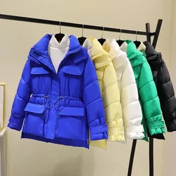 Parkas con capucha para mujer, chaqueta cálida de plumón de algodón, abrigo Irregular esponjoso con cordón de ajuste en la cintura, ropa de invierno